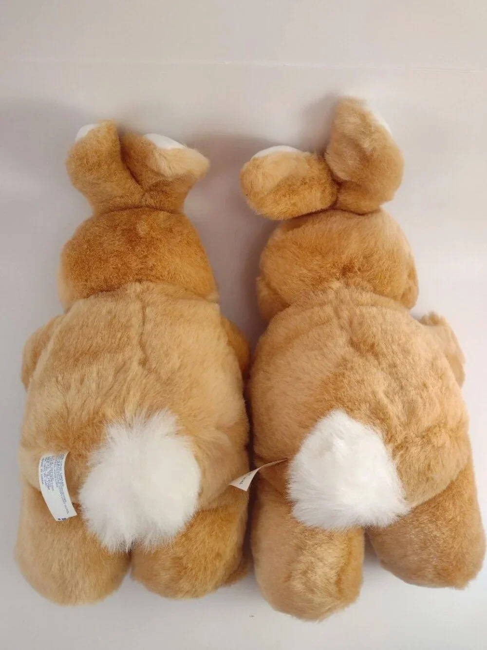 Pair Of Tan Plush Bunny Rabbit Stuffed Animals White Tails & Ears 11